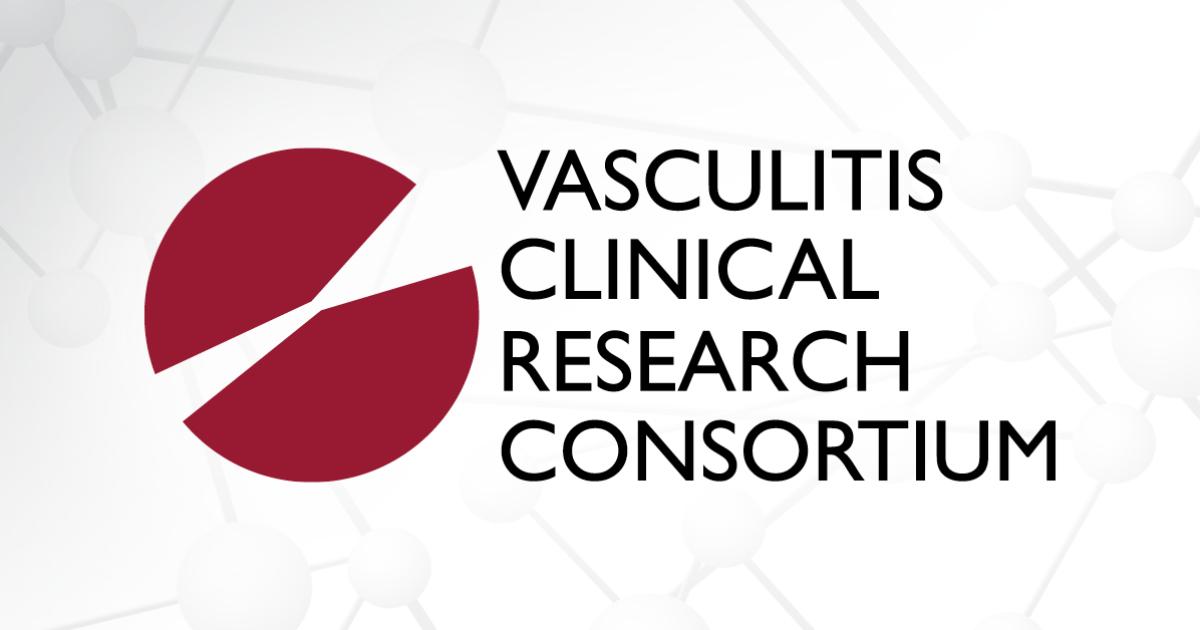 The Vasculitis Clinical Research Consortium logo appears over a gray graphic of molecules